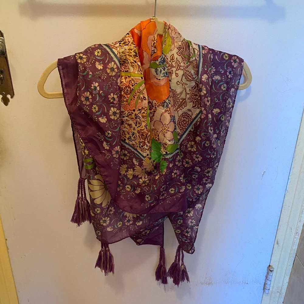Johnny Was Purple and Orange Floral Scarf